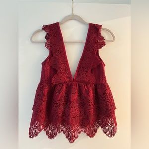 TOPSHOP Lace Burgundy Top